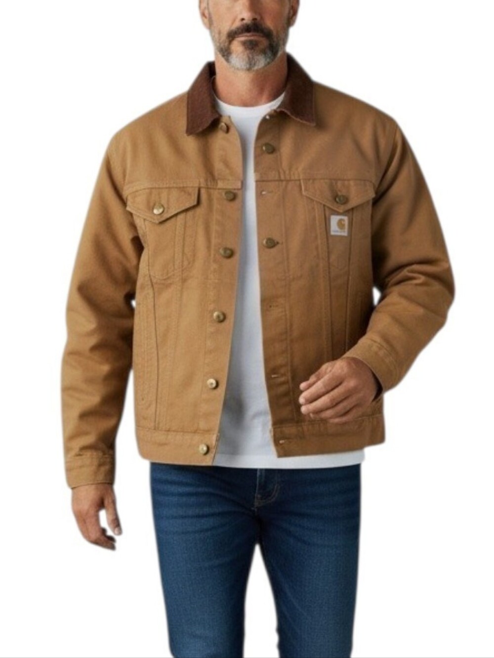 Vintage Carhartt Canvas Trucker Jacket Mens Brown Corduroy Collar Distressed